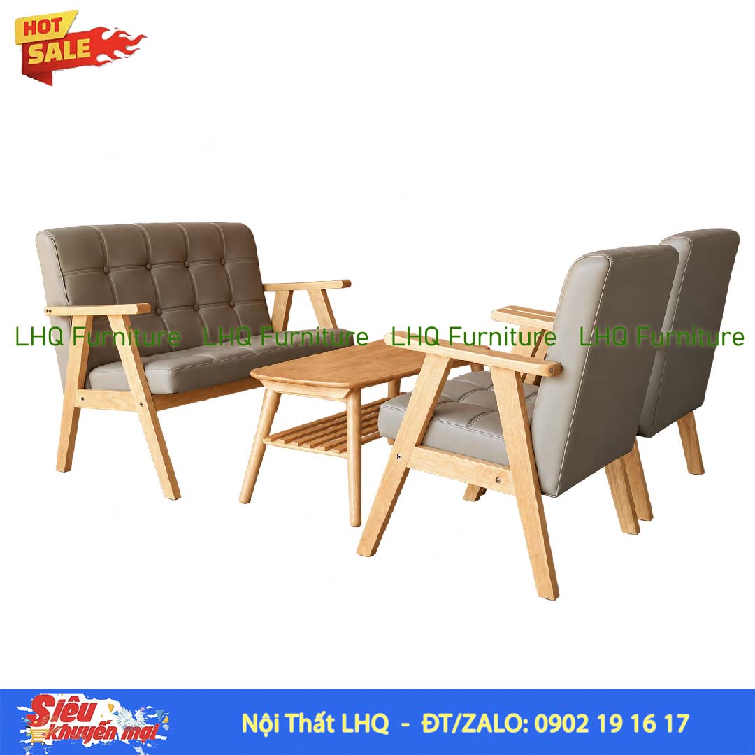 Bộ Bàn Ghế Sofa Tay Dẹt Gỗ Cao Su – Thiết Kế Hiện Đại