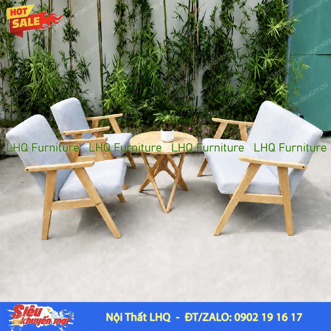 Bộ Bàn Ghế Sofa Tay Dẹt Gỗ Cao Su – Thiết Kế Hiện Đại