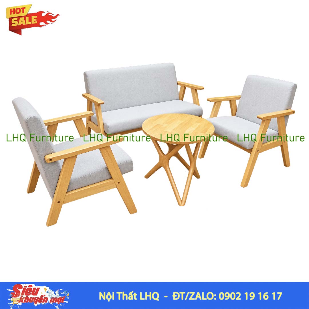 Bộ Bàn Ghế Sofa Tay Dẹt Gỗ Cao Su – Thiết Kế Hiện Đại