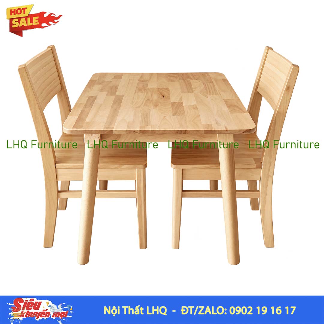 Bộ Bàn 2 Ghế Cherry – Bàn Vuông 80cm Màu Tự Nhiên