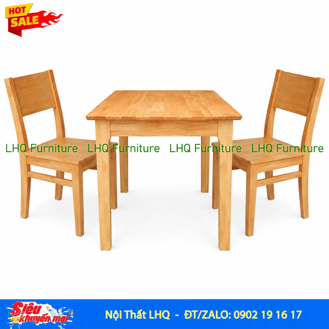Bộ Bàn 2 Ghế Cherry – Bàn Vuông 80cm Màu Tự Nhiên