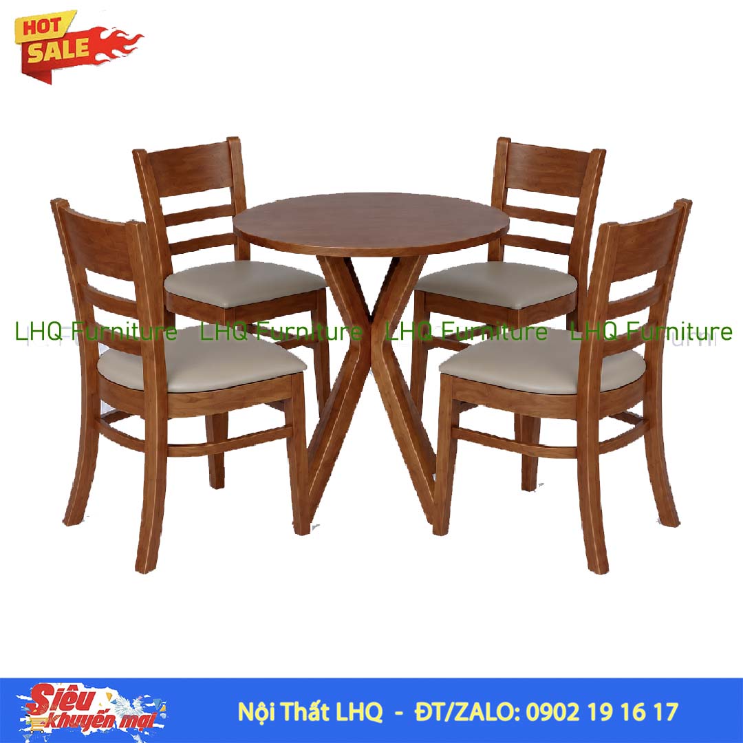 Bộ Bàn 4 Ghế Cabin – Bàn Chân Chụm 60cm Tự Nhiên & Walnut