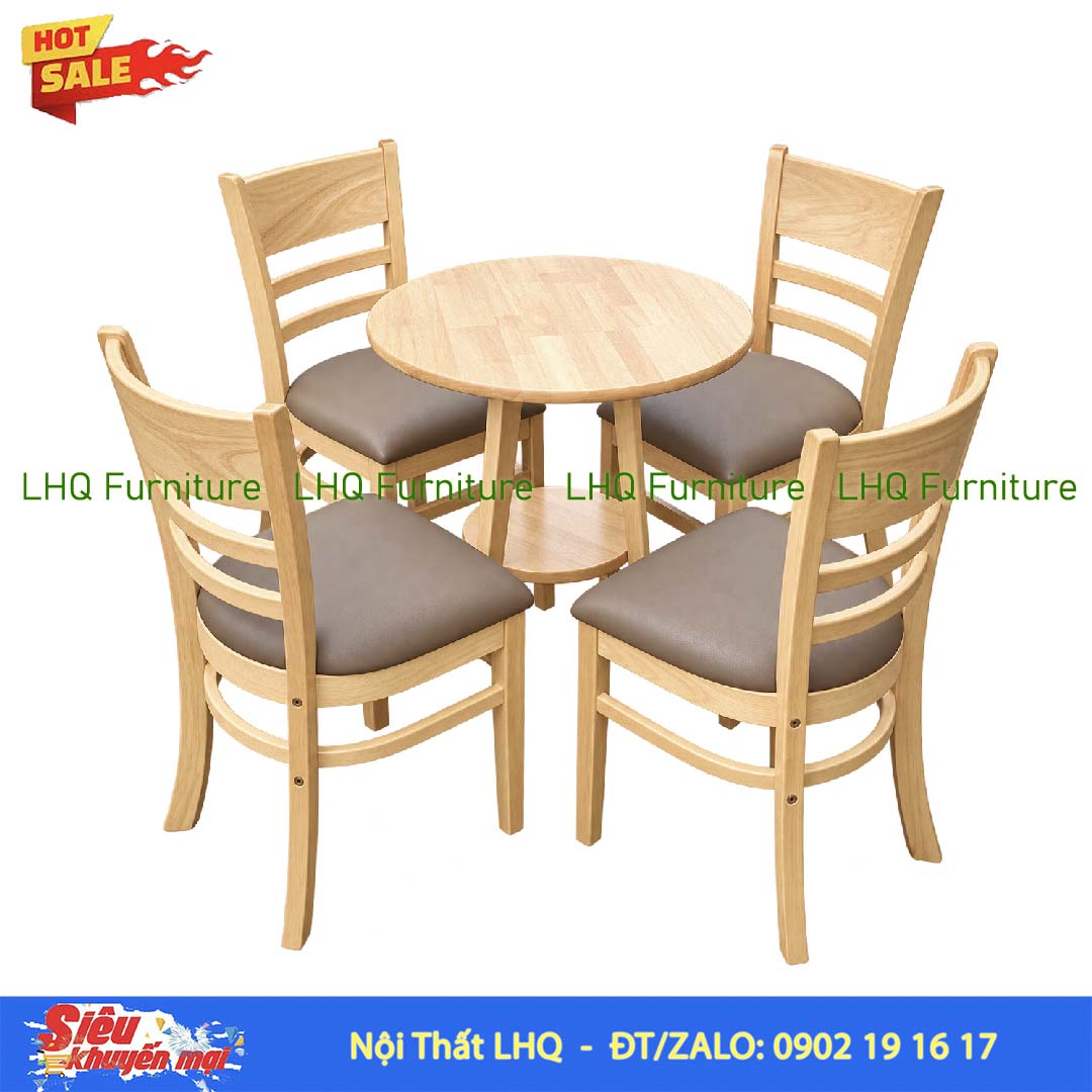 Bộ Bàn 4 Ghế Cabin – Bàn 2 Tầng 60cm Tròn/Vuông