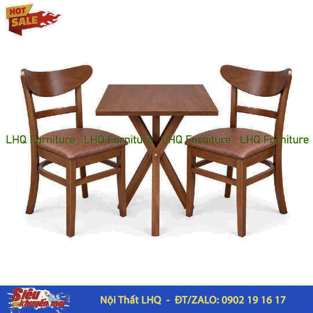 Bộ Bàn 2 Ghế Panda – Bàn Chụm Vuông 60cm Màu Tự Nhiên