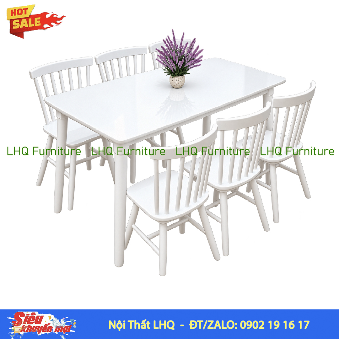 Bộ bàn ghế 7 nan bàn mặt gỗ 1m6 – Gỗ cao su tự nhiên