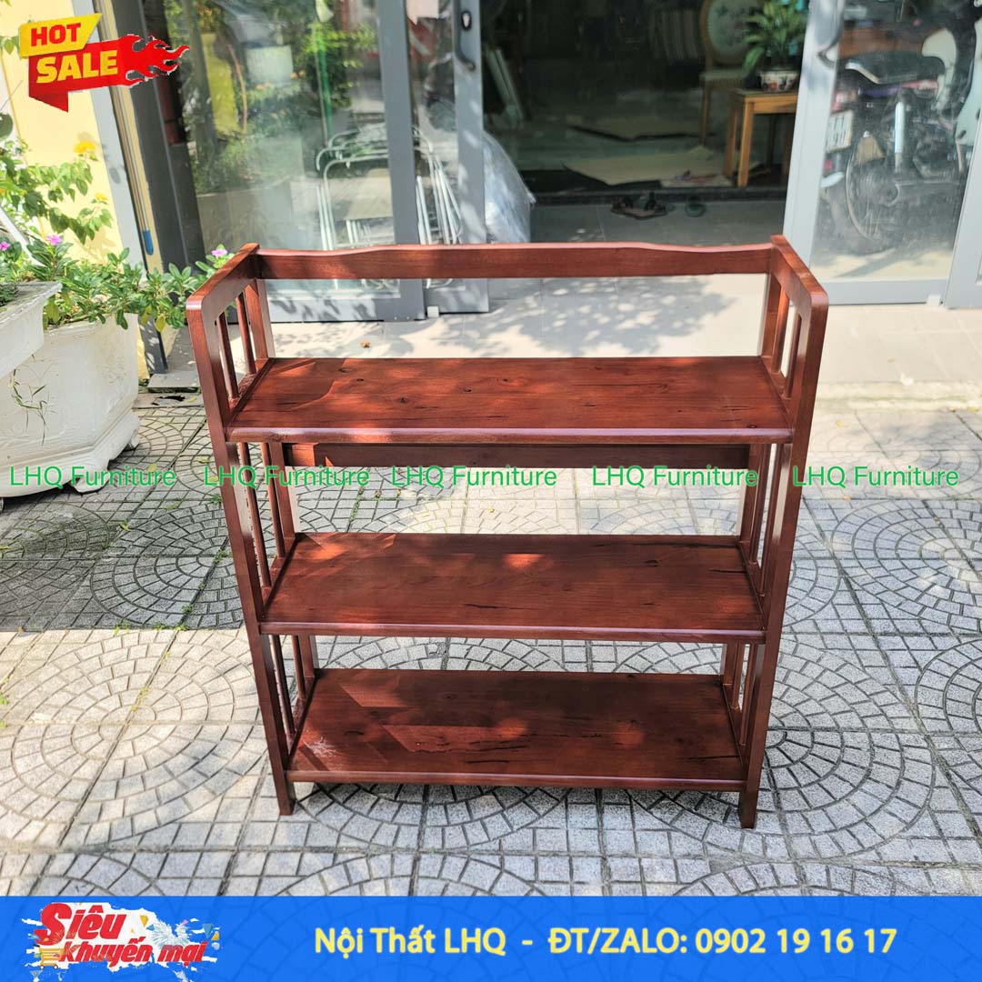 Kệ Sách Gỗ 3 Tầng Rộng 80cm – Kệ Gỗ Cao Su Tự Nhiên Chắc Chắn, Hiện Đại