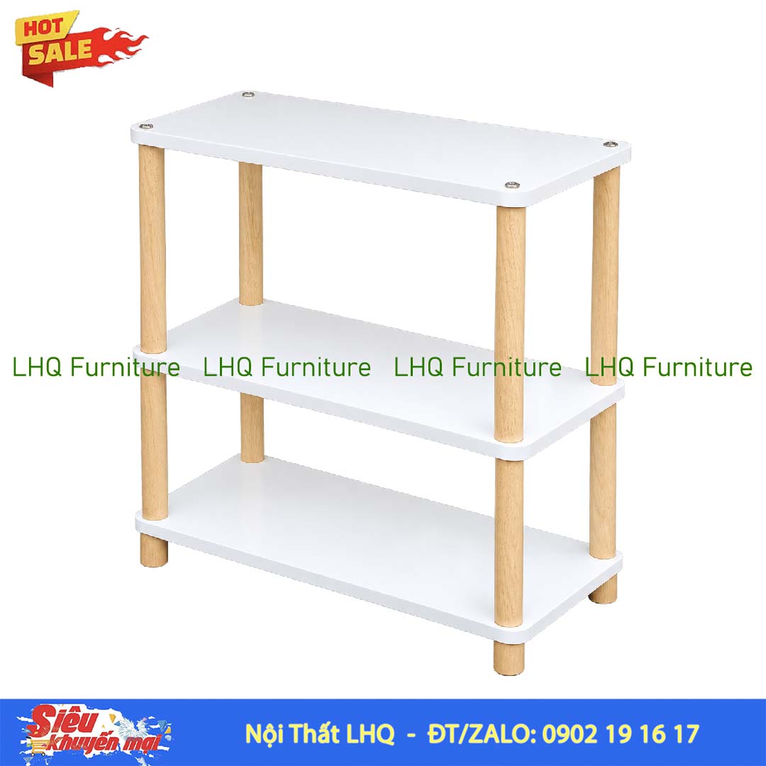Kệ trang trí 3 tầng rộng 60cm – MDF Melamin, chân gỗ cao su
