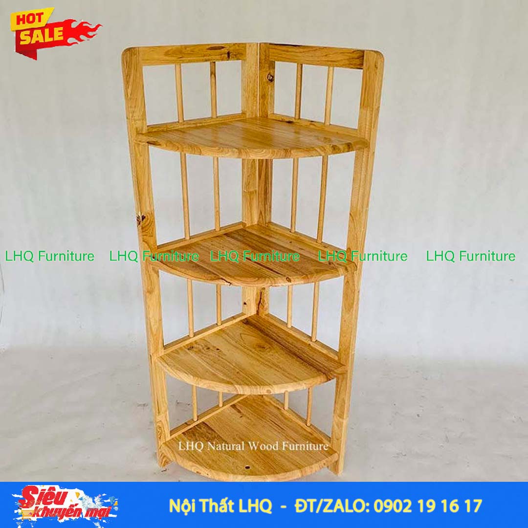 Kệ Góc 4 Tầng Gỗ Cao Su Tự Nhiên Trang Trí | Nội Thất LHQ