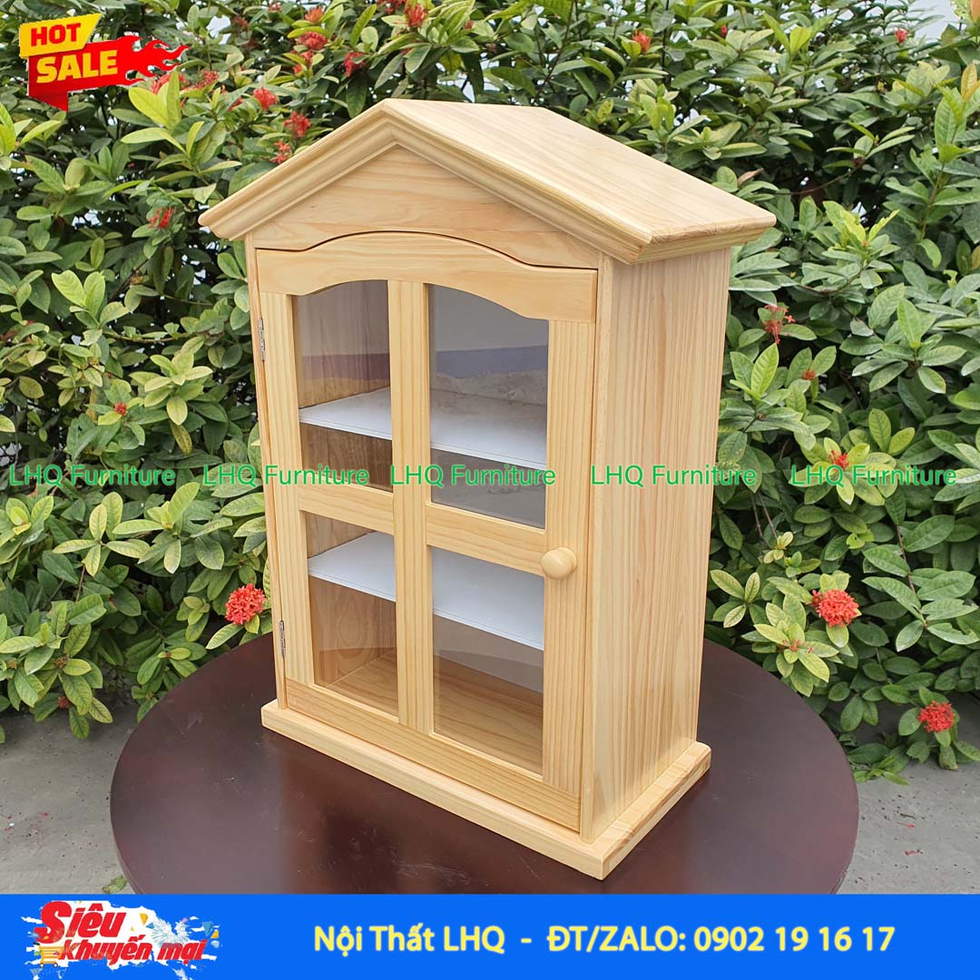 Tủ thuốc mái chéo không hộc, Gỗ thông cao cấp