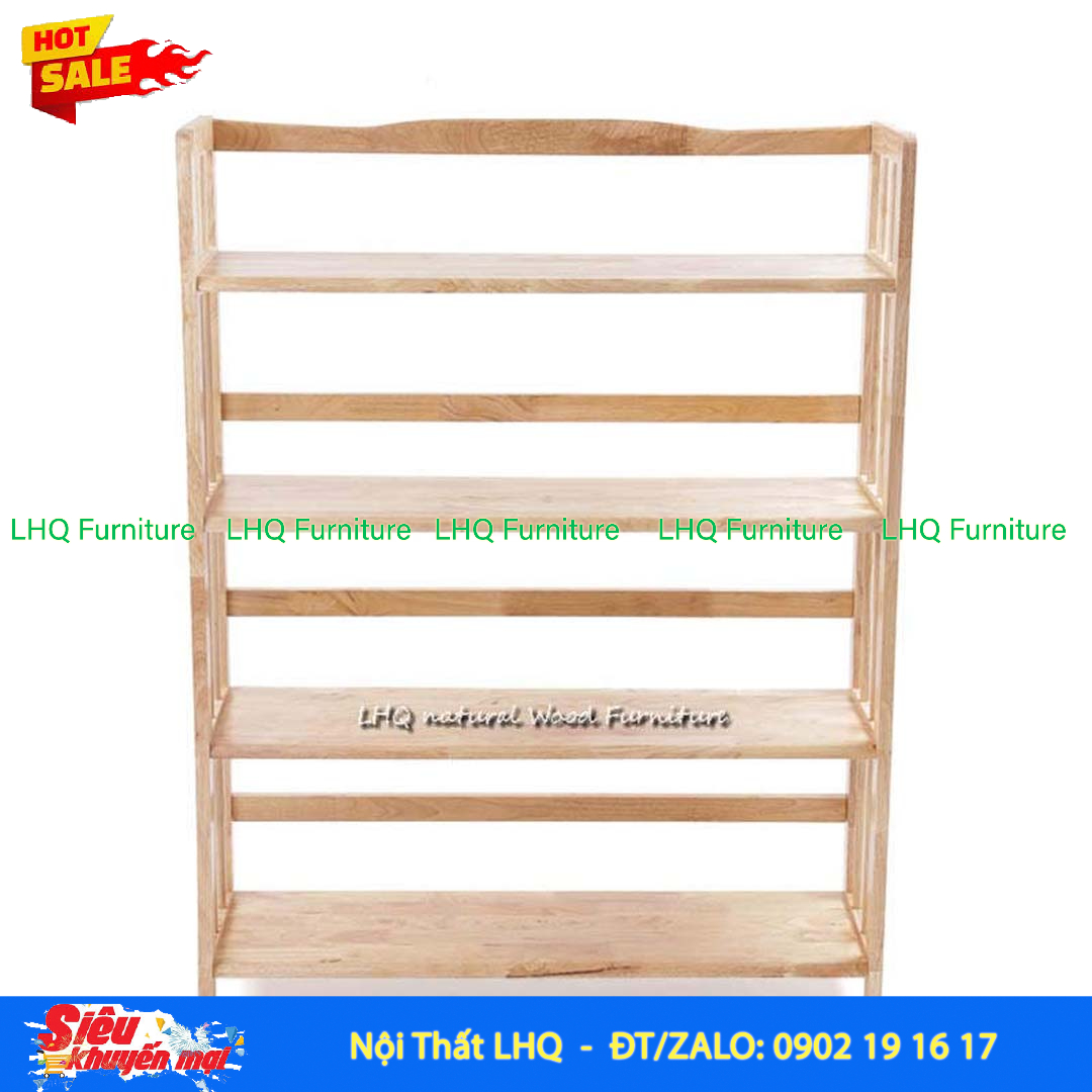 Kệ Sách Gỗ 4 Tầng Rộng 90cm – Kệ Sách Gỗ Cao Su Tự Nhiên Chắc Chắn, Đa Năng