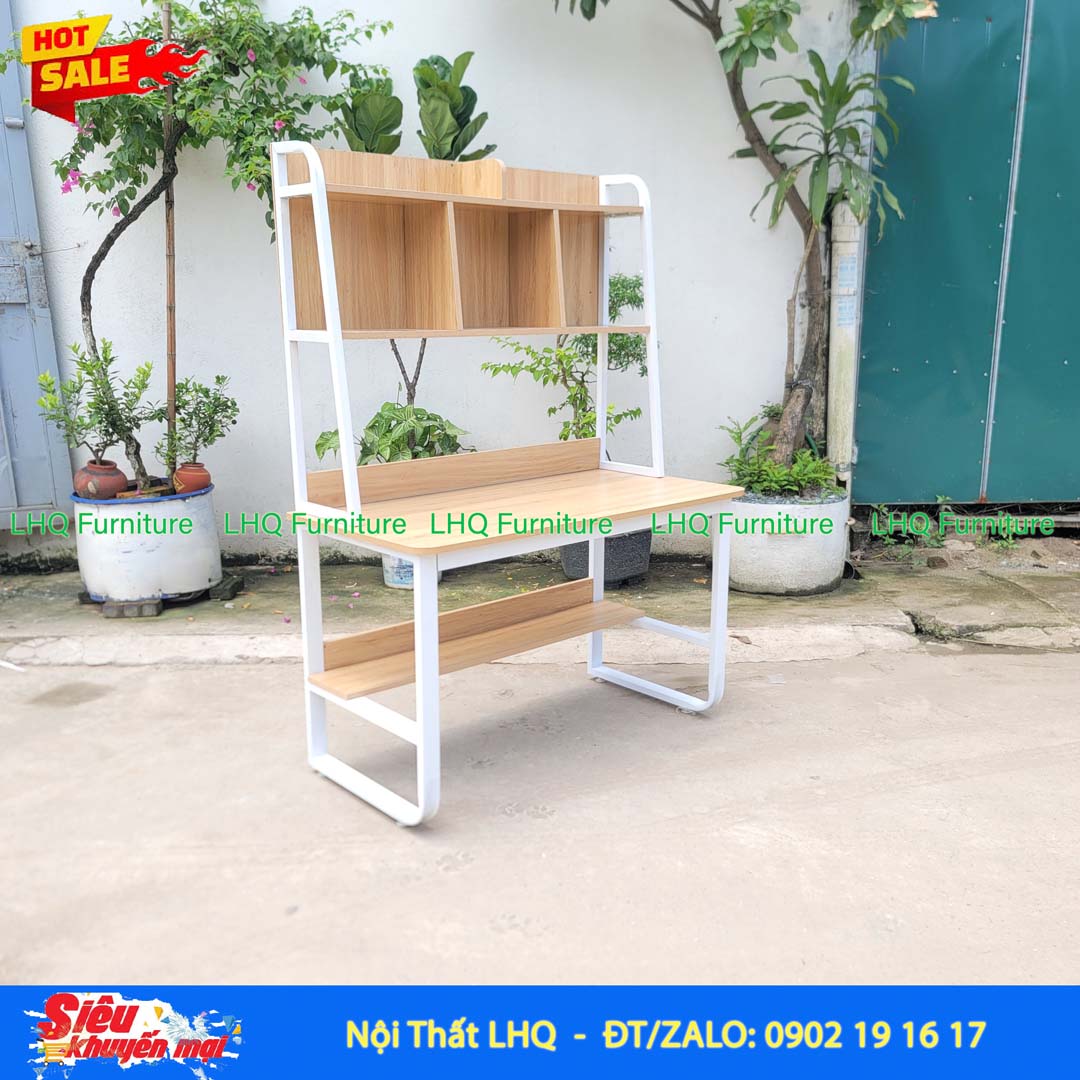 Bàn Giá Sách Khung 1m2 Sắt Gỗ MDF | Nội Thất LHQ