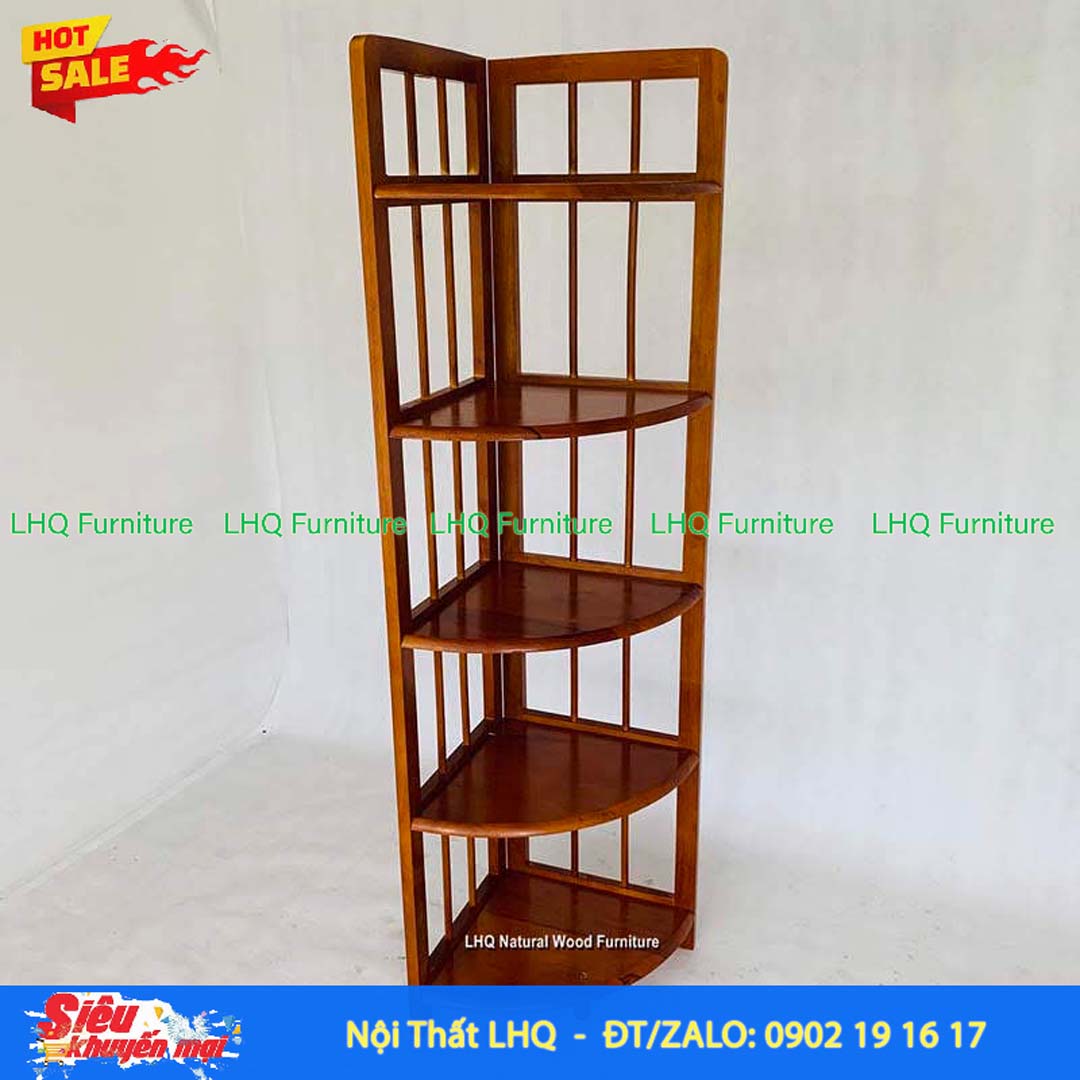 Kệ Góc 5 Tầng Gỗ Cao Su Tự Nhiên Trang Trí | Nội Thất LHQ