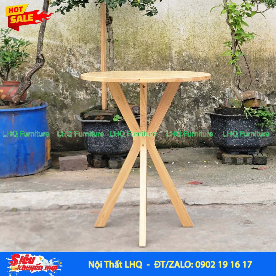 Bàn Cafe Chân Chụm Tròn Gỗ Cao Su Tự Nhiên 60cm
