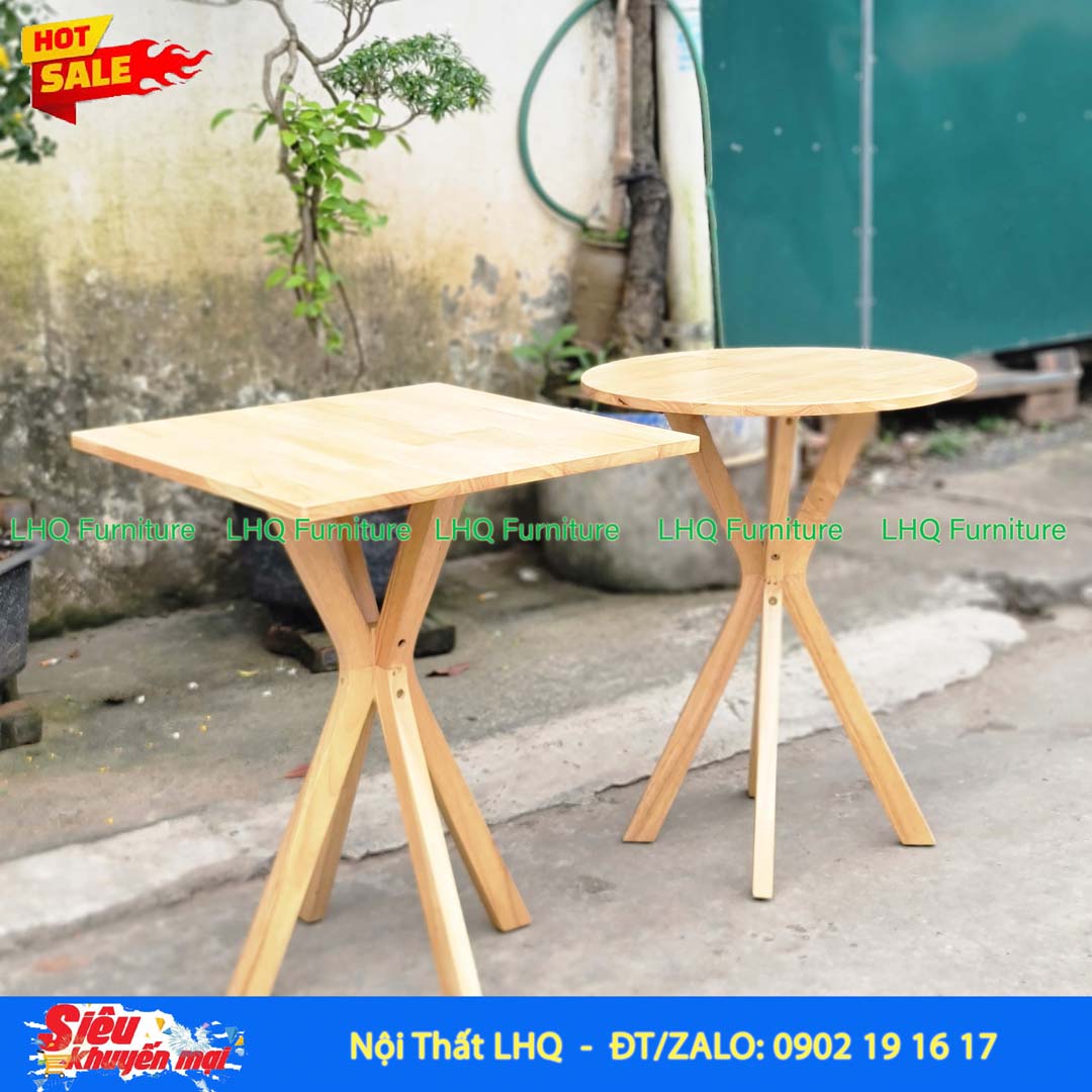 Bàn Cafe Mặt Vuông 60 Gỗ Cao Su Tự Nhiên