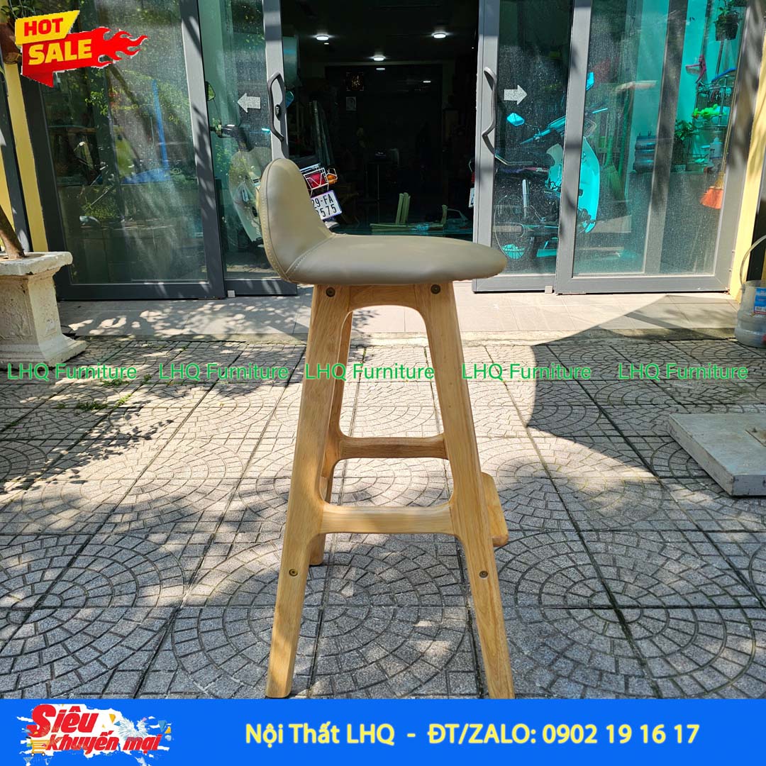 Ghế quầy bar mặt nệm – Gỗ cao su tự nhiên, thiết kế tháo ráp