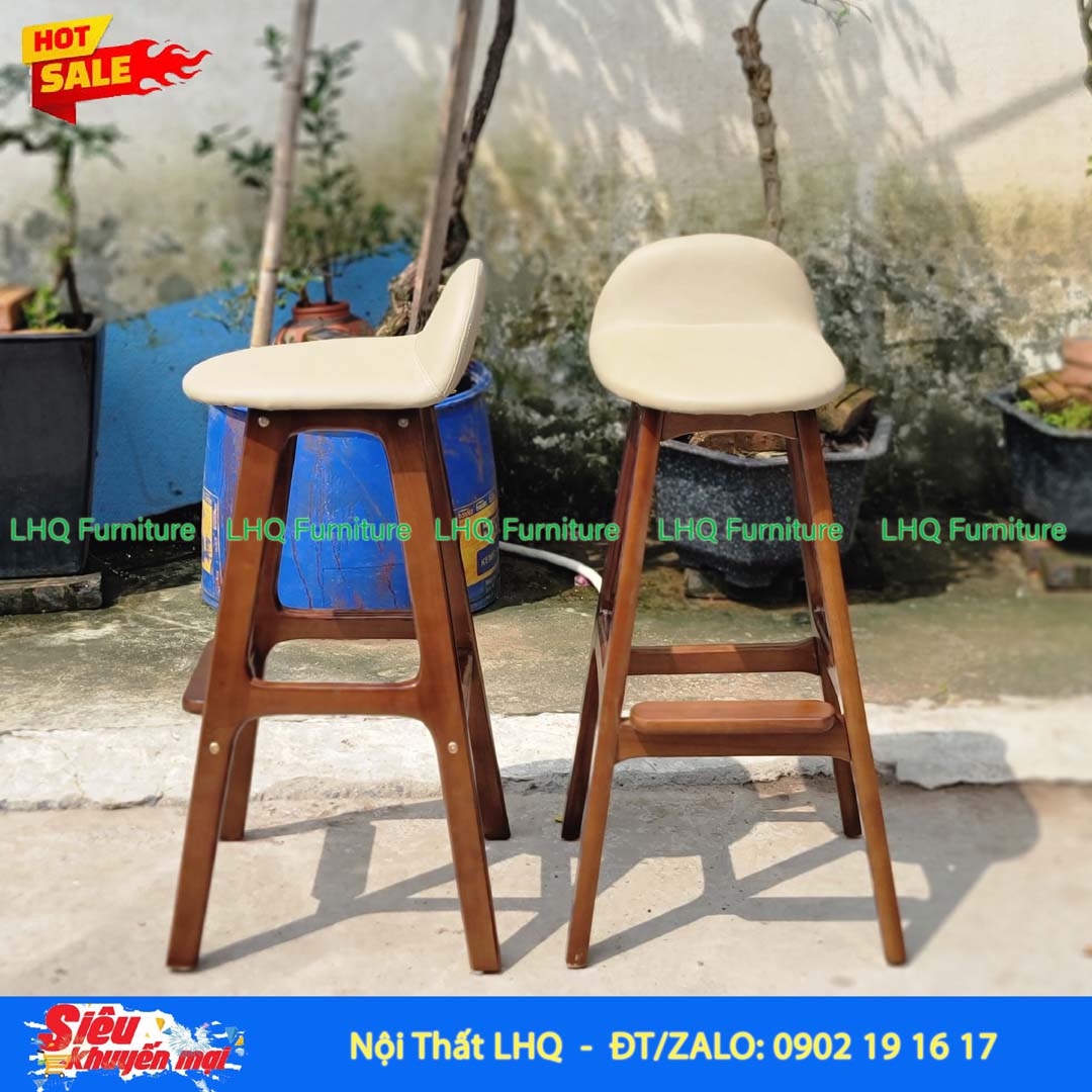 Ghế quầy bar mặt nệm – Gỗ cao su tự nhiên, thiết kế tháo ráp