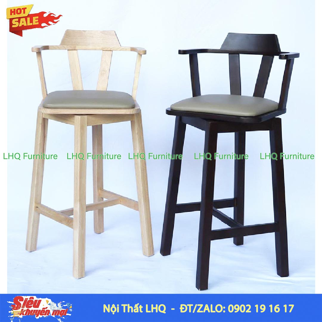 Ghế Quầy Bar Gỗ Cao Su Xoay 360 Độ | Nội Thất LHQ