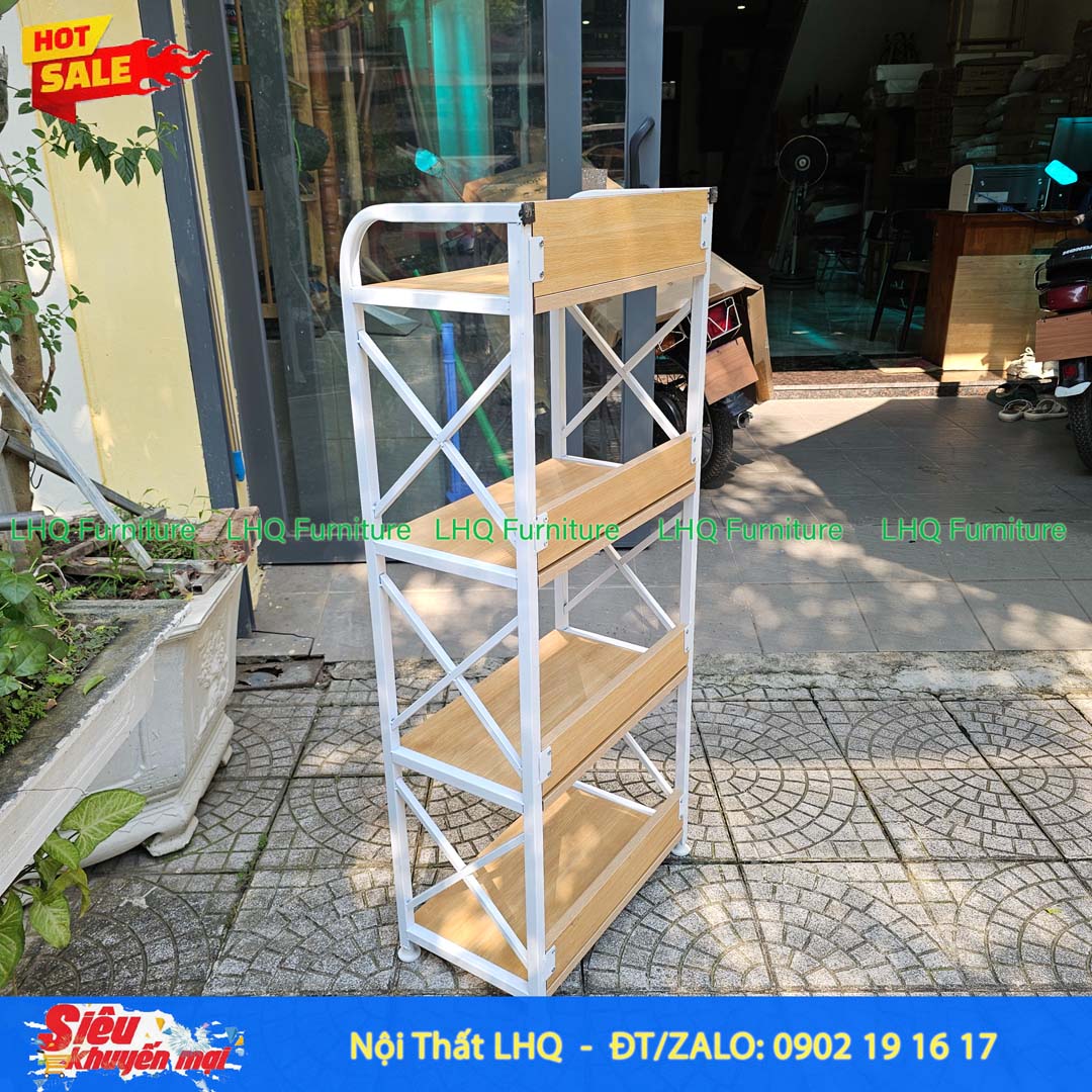Kệ Sách Khung Sắt Gỗ Melamin 4T60 Decor Đẹp