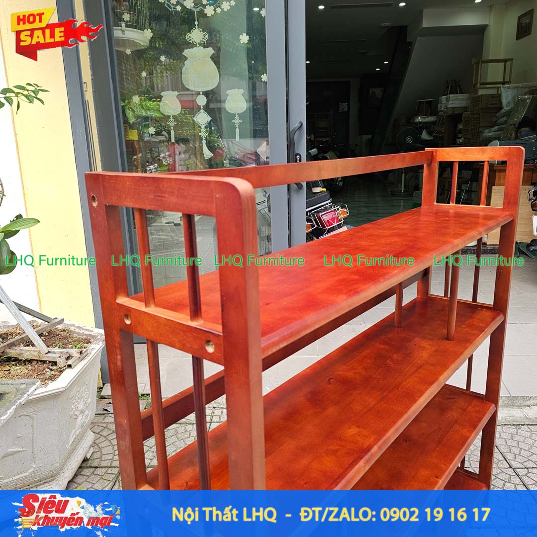 Kệ Sách Gỗ 4 Tầng Rộng 1m2 – Kệ Gỗ Cao Su Tự Nhiên Chắc Chắn, Chịu Lực Tốt