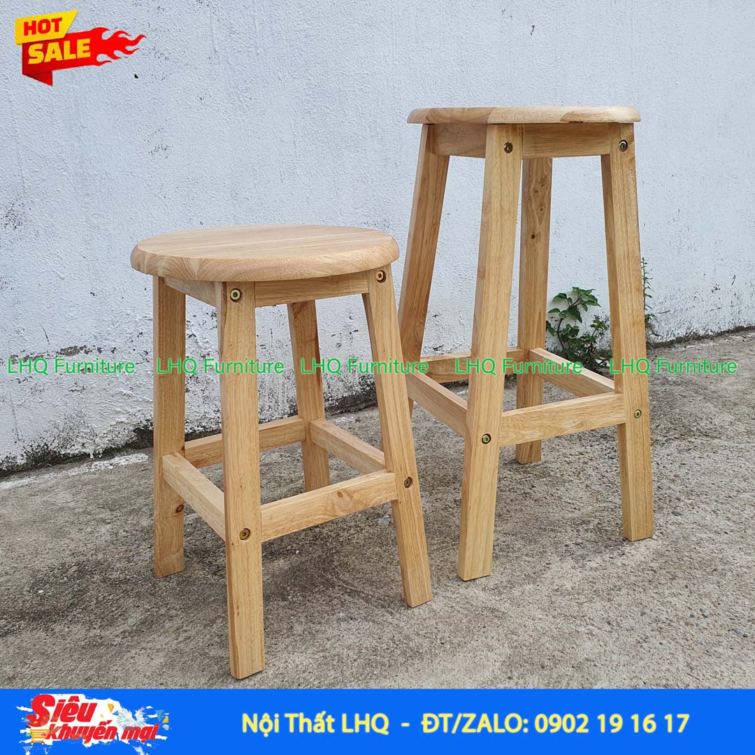 Ghế Đôn Chân Thang Gỗ Cao Su | Nội Thất LHQ