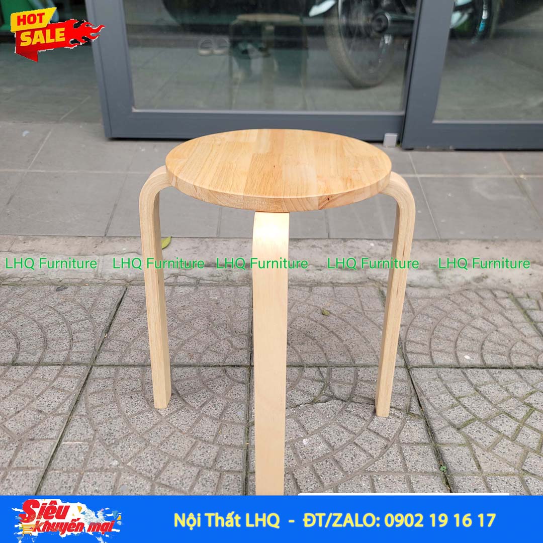 Ghế Đôn Tròn Chân Cong Gỗ Cao Su | Nội Thất LHQ