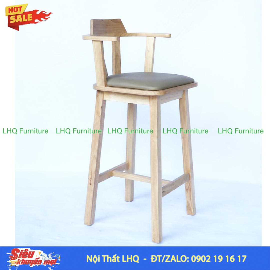 Ghế Quầy Bar Gỗ Cao Su Xoay 360 Độ | Nội Thất LHQ