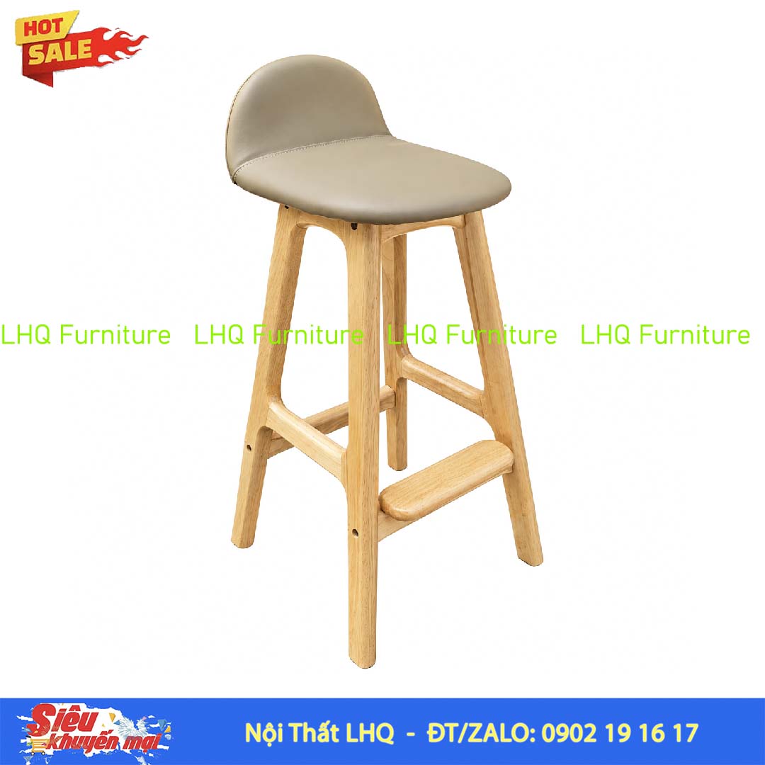 Ghế quầy bar mặt nệm – Gỗ cao su tự nhiên, thiết kế tháo ráp
