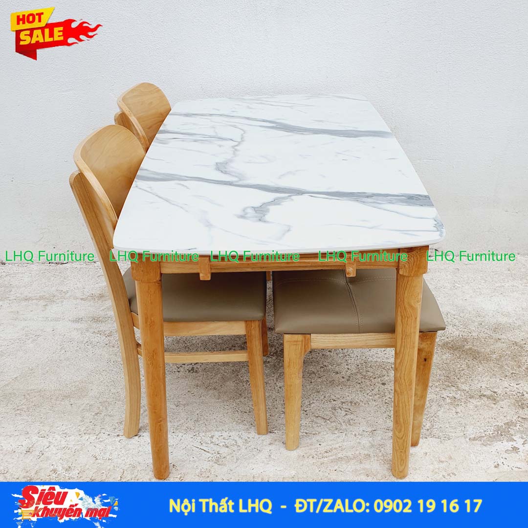 Bộ Bàn Ăn 2 Ghế Butter + 1 Bench Mặt Giả Đá 1m2