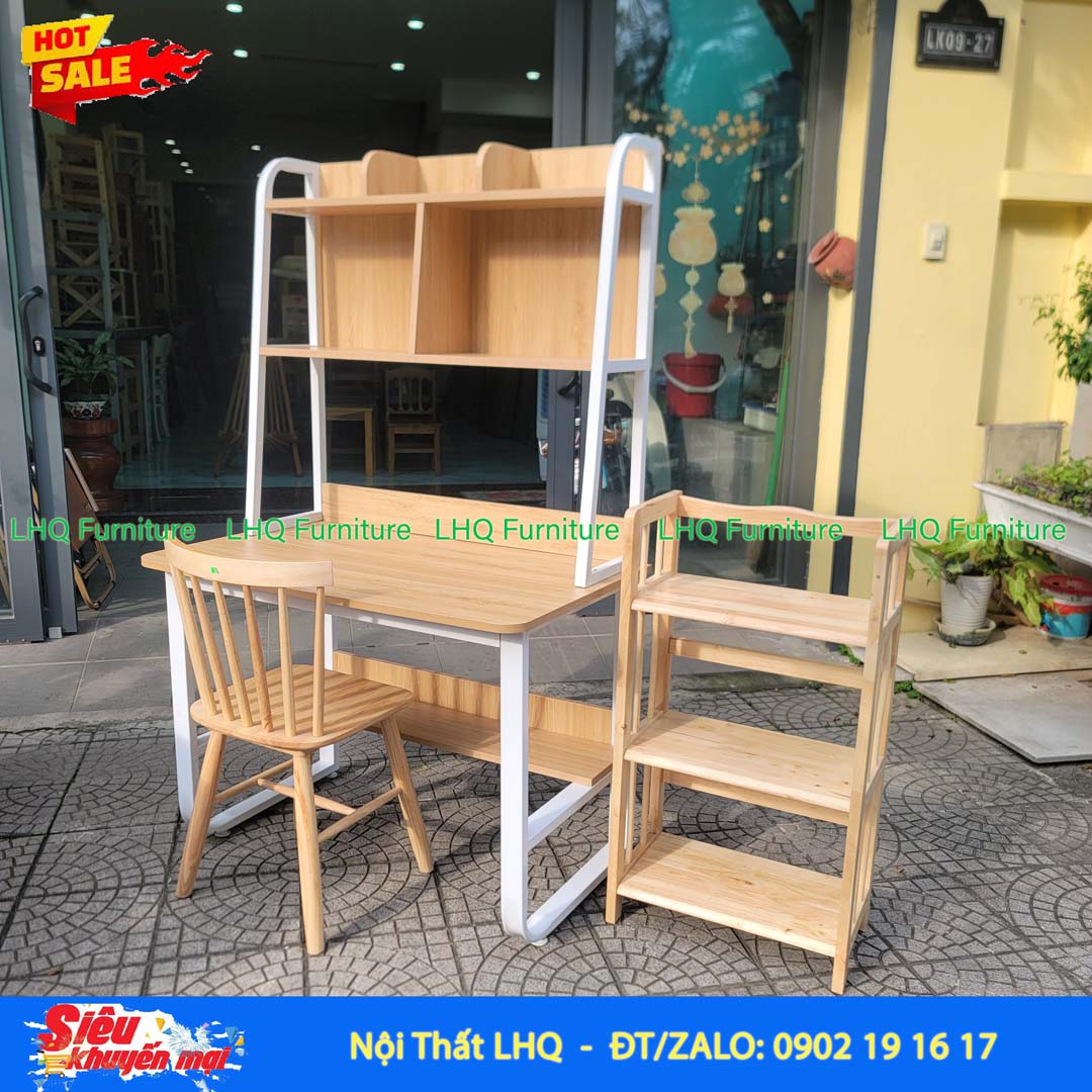 Bàn Học Giá Sách Khung Sắt Rộng 1m | Nội Thất LHQ