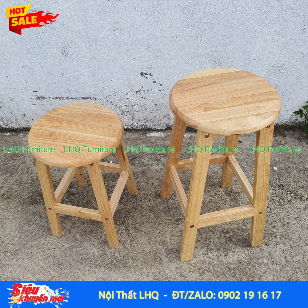 Ghế Đôn Chân Thang Gỗ Cao Su | Nội Thất LHQ