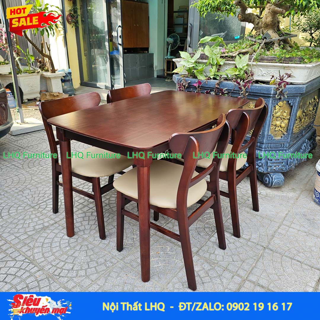 Bộ bàn ghế ăn Mango 4 ghế – Gỗ cao su tự nhiên hiện đại
