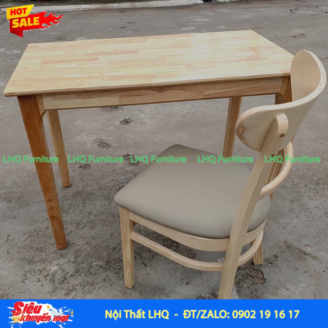 Bàn Làm Việc Chân Vuông 1m | Gỗ Cao Su Tự Nhiên Hiện Đại