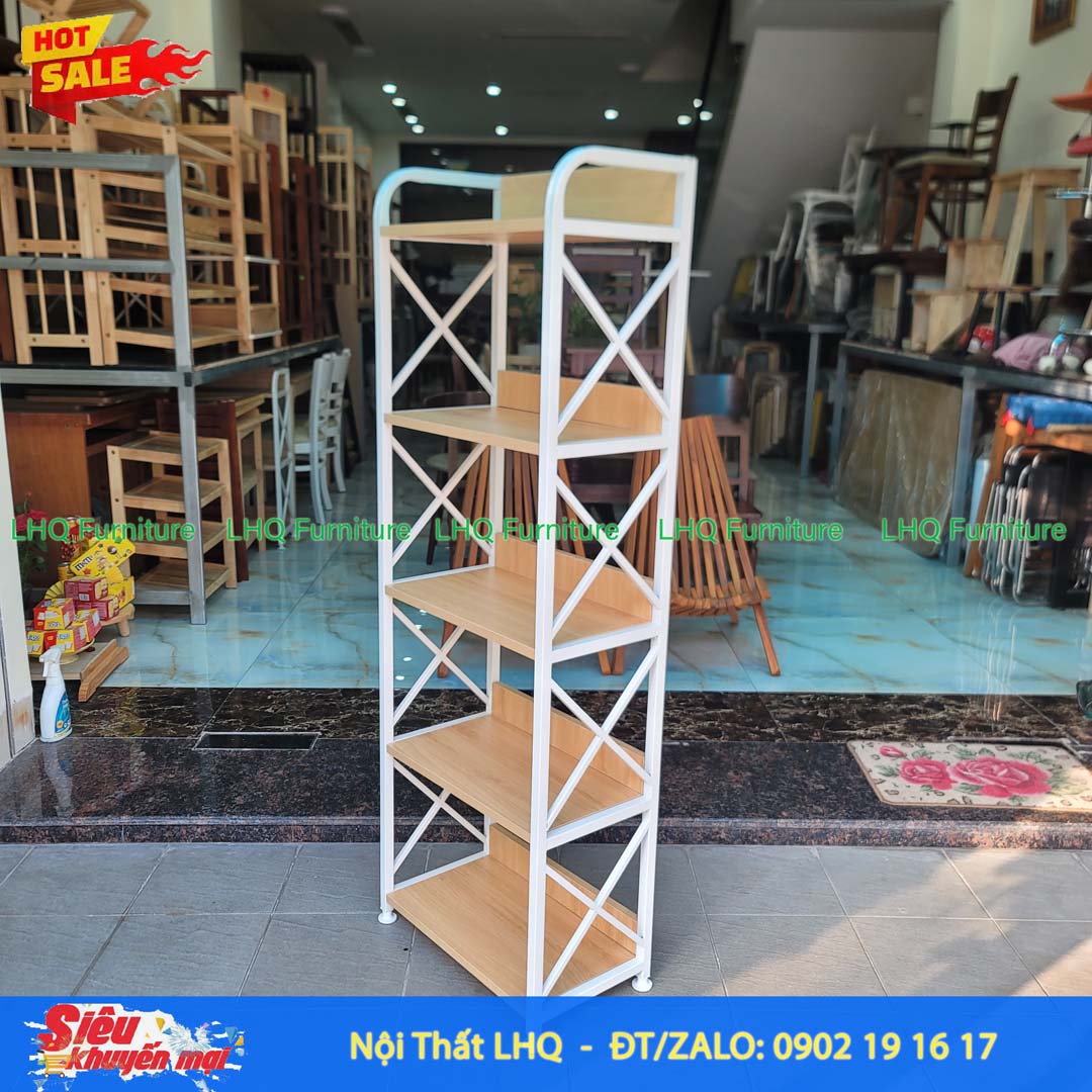 Kệ Sách Khung Sắt Gỗ Melamin 5T60 | Nội Thất LHQ
