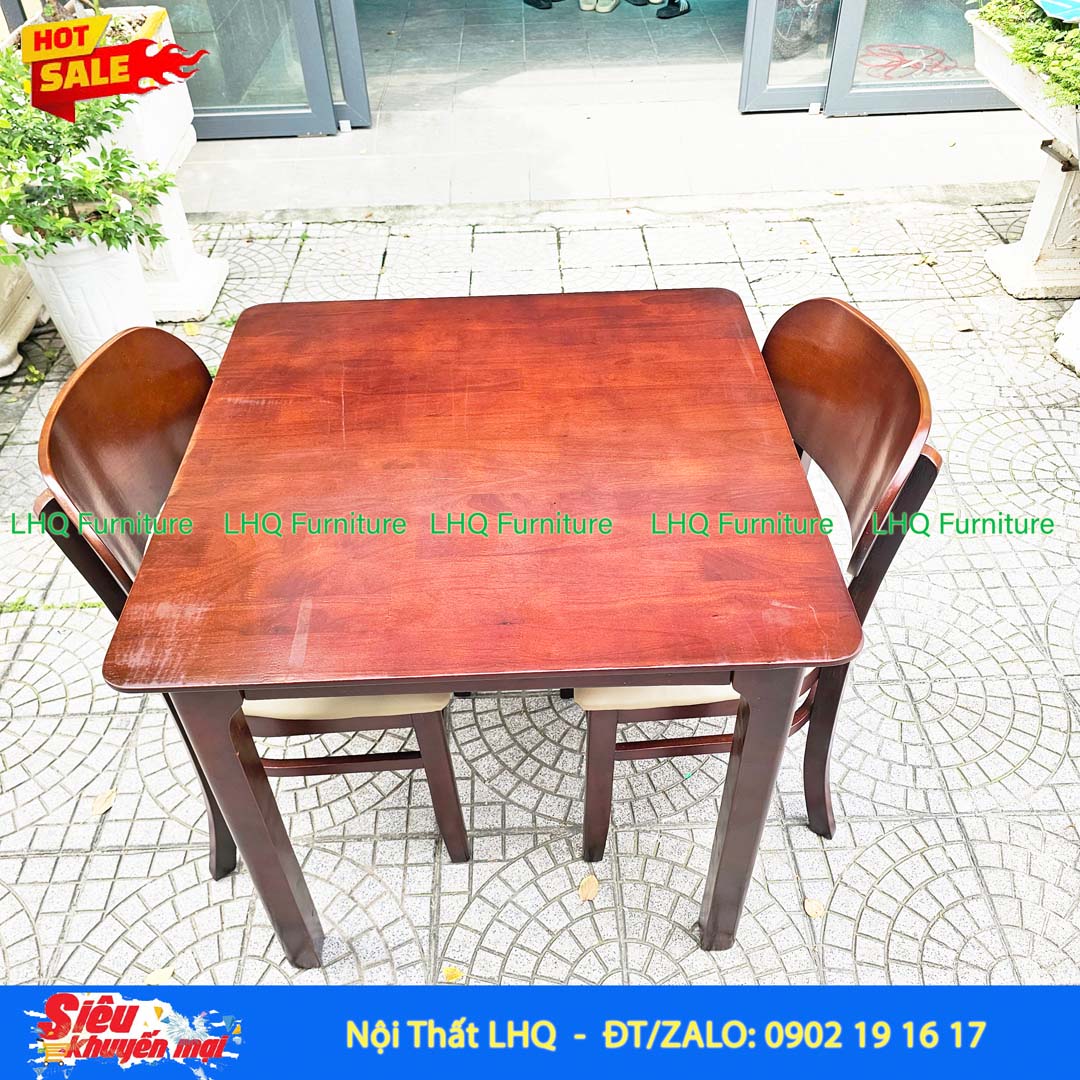 Bộ Bàn Butter 2 Ghế Nệm – Bàn Vuông 80cm Màu Tự Nhiên
