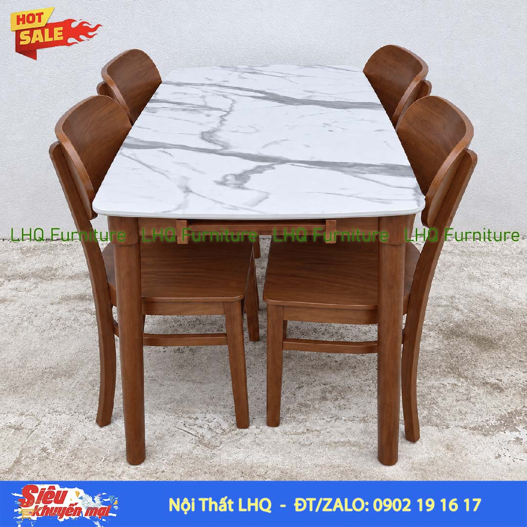 Bộ bàn ăn 4 ghế Butter mặt gỗ bàn giả đá 1m2 – Giá tốt
