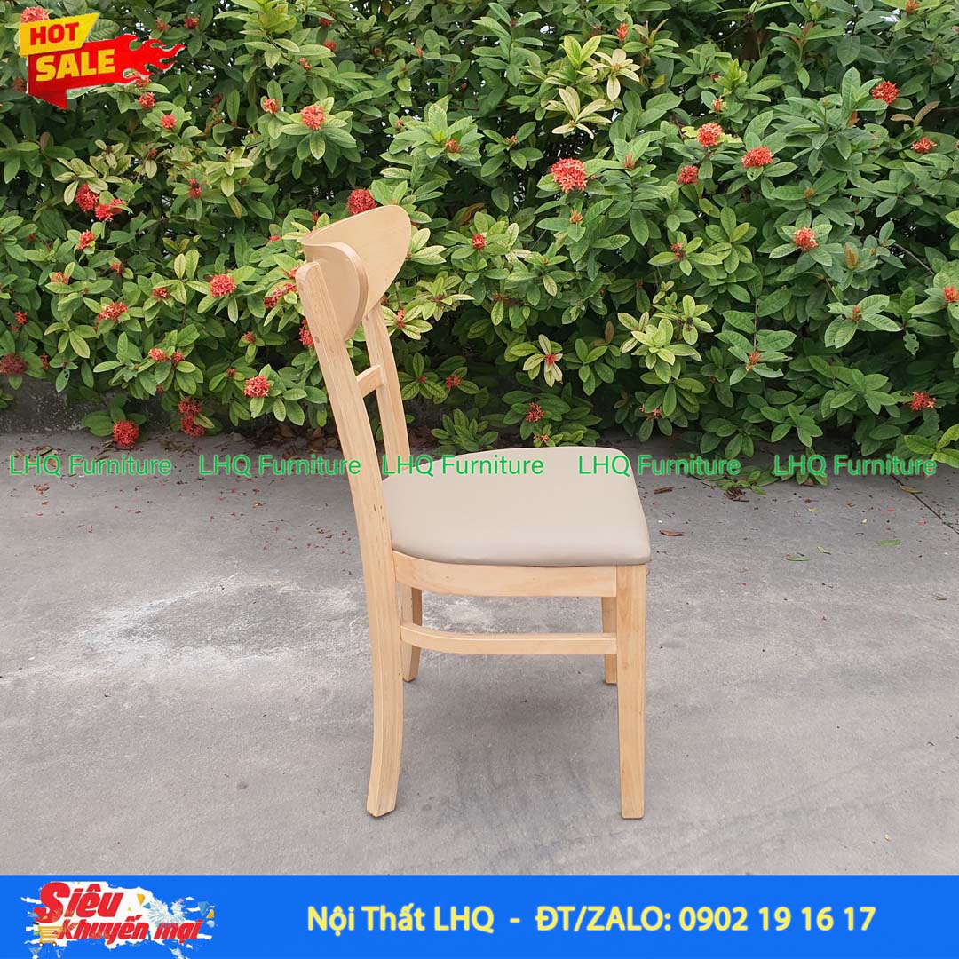Ghế bàn ăn, ghế cafe Panda mặt nệm gỗ cao su tự nhiên