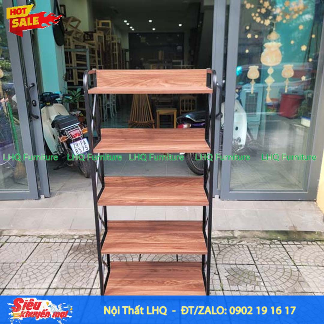 Kệ Sách Khung Sắt Gỗ Melamin 5T70 | Nội Thất LHQ
