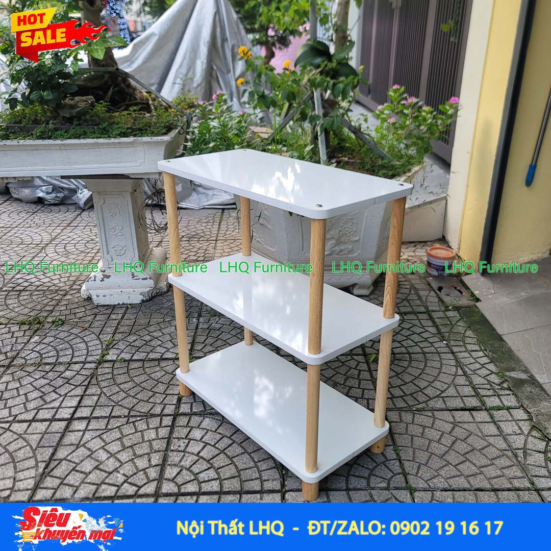 Kệ trang trí 3 tầng rộng 60cm – MDF Melamin, chân gỗ cao su