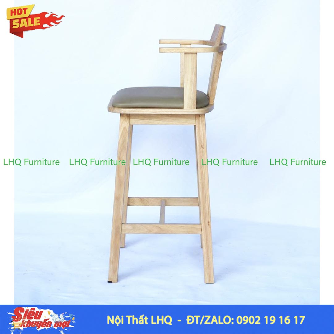 Ghế Quầy Bar Gỗ Cao Su Xoay 360 Độ | Nội Thất LHQ