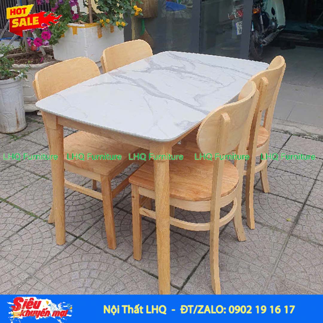 Bộ Bàn Ăn Giả Đá 1m2 4 Ghế Cabin Butter Mặt Nệm