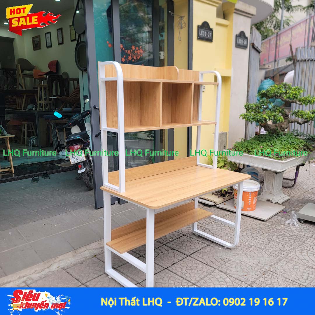 Bàn Giá Sách Khung 1m2 Sắt Gỗ MDF | Nội Thất LHQ