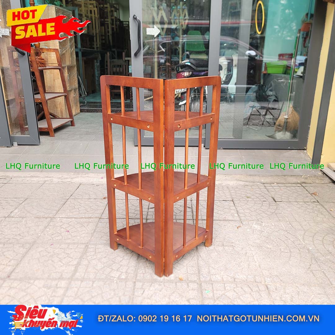 Kệ Góc 3 Tầng Gỗ Cao Su Tự Nhiên Trang Trí Đẹp | Nội Thất LHQ