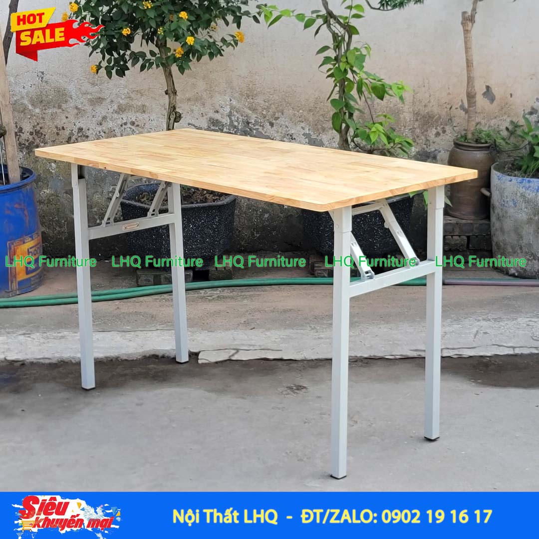 Bàn Làm Việc Chân Sắt Gấp 1m2 | Gỗ Cao Su Gấp Gọn Tiện Lợi