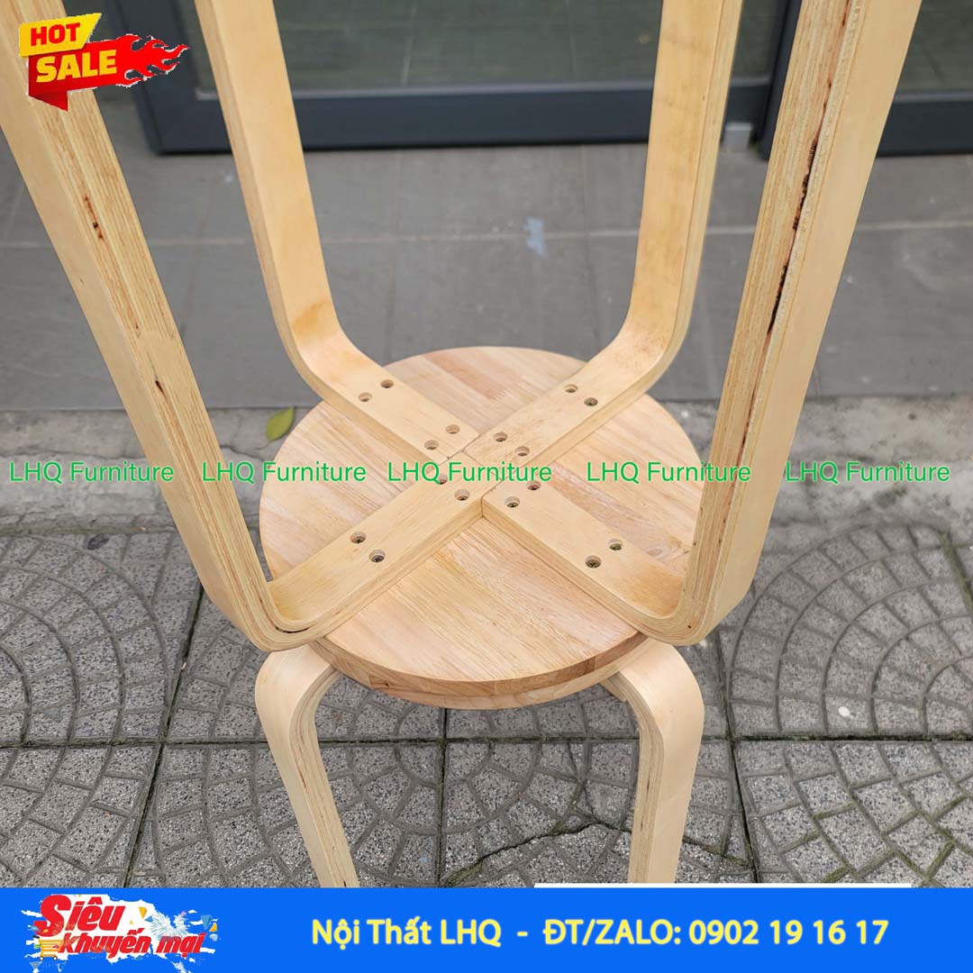 Ghế Đôn Tròn Chân Cong Gỗ Cao Su | Nội Thất LHQ