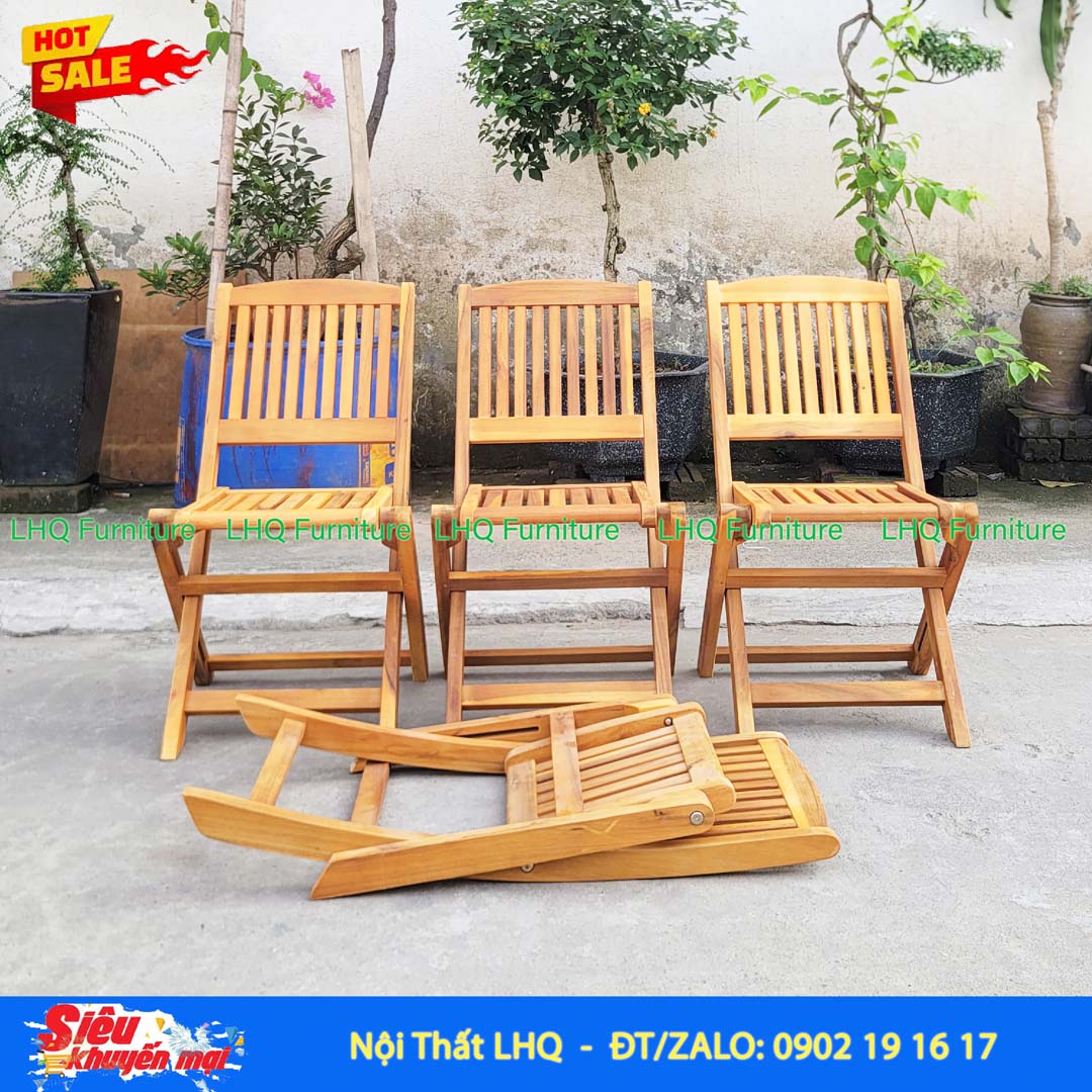 Ghế Cafe Mini Gỗ Tràm Xếp Xuôi Gấp Gọn | Nội Thất LHQ