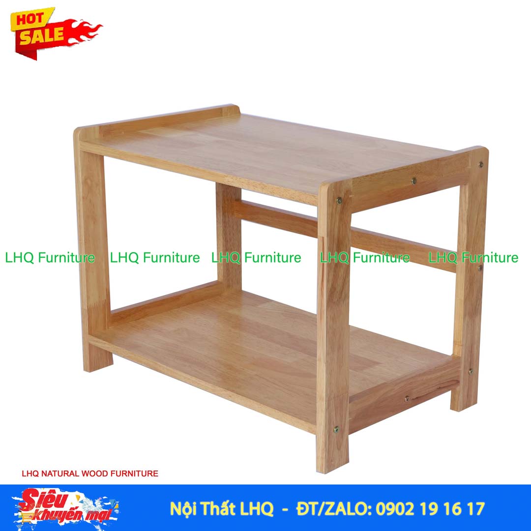 Kệ Để Lò Vi Sóng Mặt Liền 2 Tầng Gỗ Cao Su Tự Nhiên | Nội Thất LHQ