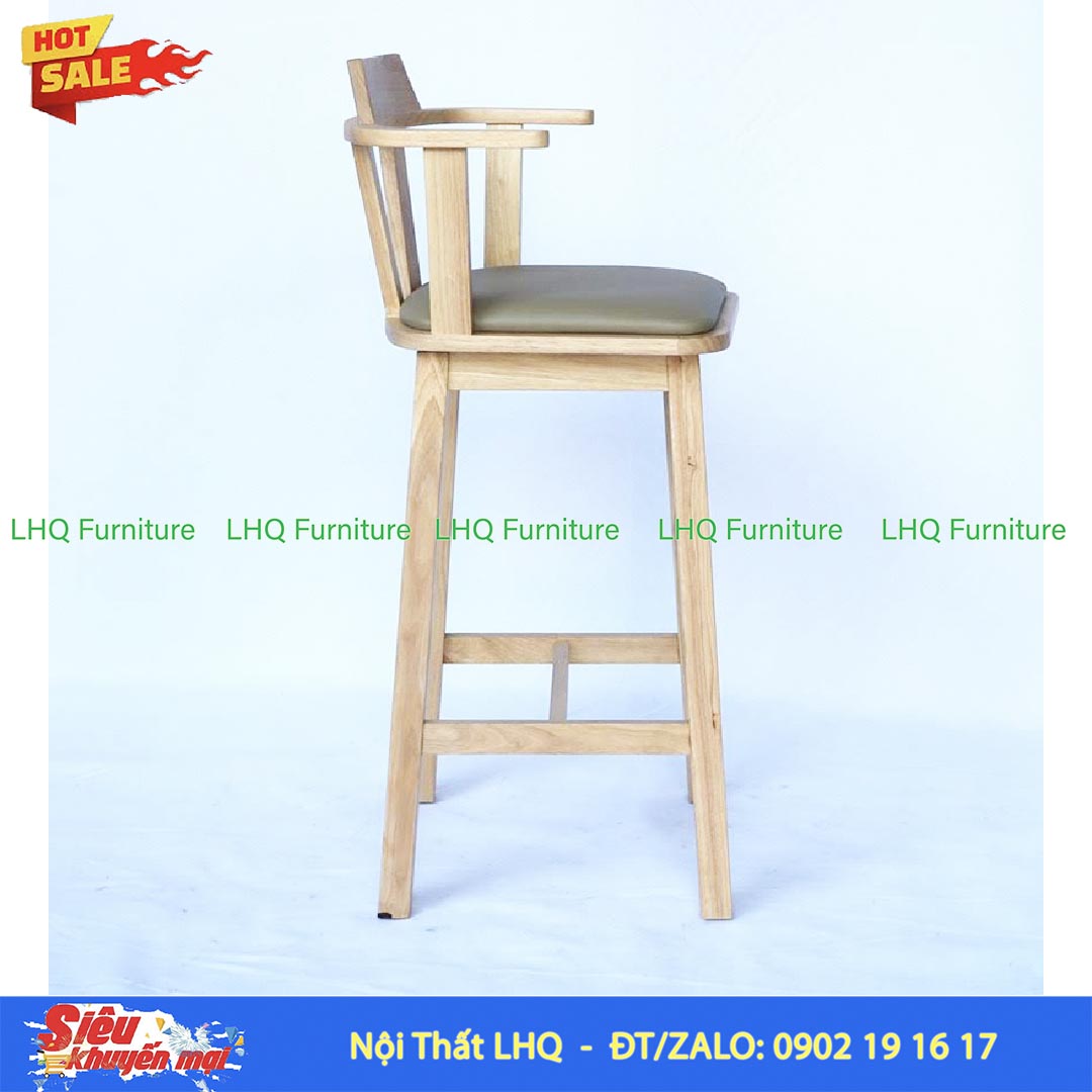 Ghế Quầy Bar Gỗ Cao Su Xoay 360 Độ | Nội Thất LHQ