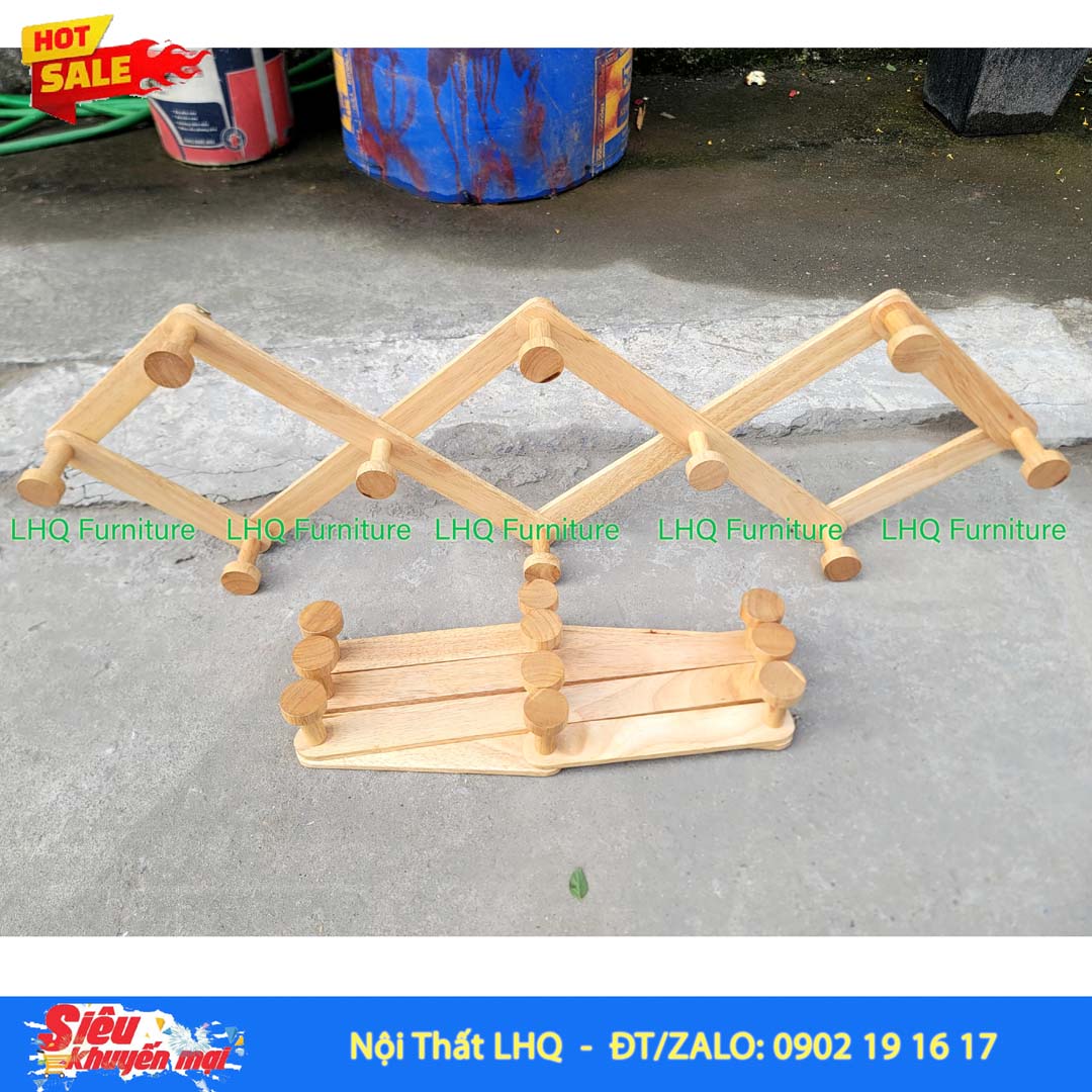Móc Treo Quần Áo Gỗ Xếp Gọn Kéo Giãn Treo Tường Tiện Lợi