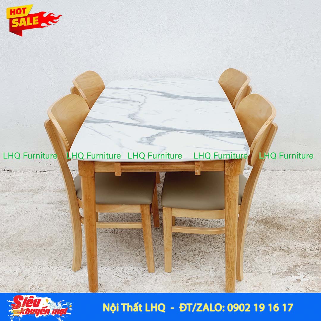 Bộ Bàn Ăn Giả Đá 1m2 4 Ghế Cabin Butter Mặt Nệm