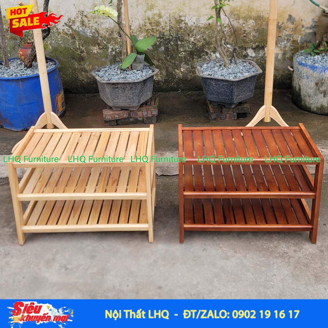 Kệ Để Giày Dép Gỗ 3 Tầng Rộng 80cm Gỗ Cao Su | Nội Thất LHQ